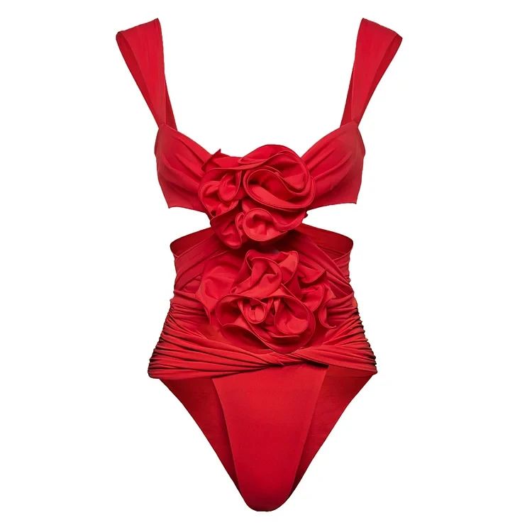 2024 Sexy Red 3D Ruffle Flower One Piece and Skirt set Swimwear beachwear Party Dress  Clearance Wholesale