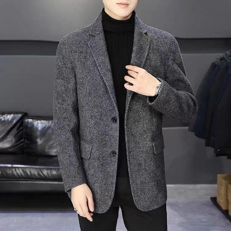 Elegant Casual Men's Short Coat Casual Herringbone Woolen Business Jacket Fashion Slim Fit Trendy AE Stock Brand