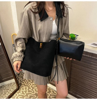 Shoulder Bags Bucket Bag Retro Suede Fur Women Tote Bag New Style Versatile Shoulder & Crossbody Bag 2025