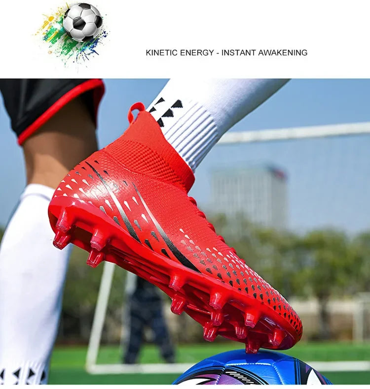 Red Male Football Boots Outdoor Training Football Field Cleats Man Lace-Up Anti-Slip Men’s Soccer Shoes Society botas de futbol