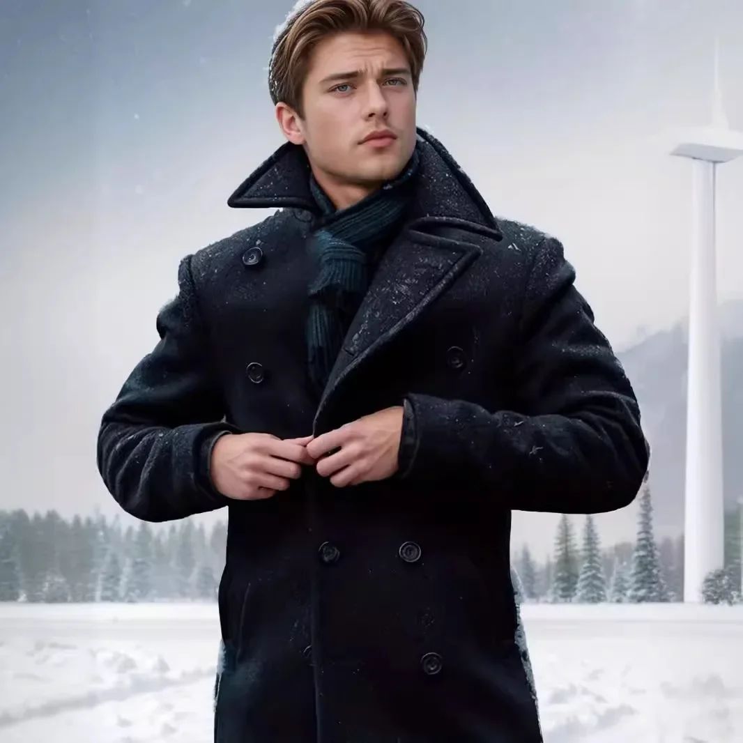 Pop Men's British Woolen Overcoat For Autumn And Winter 2024, European And American Casual Lapel Single-breasted Solid Color Coa