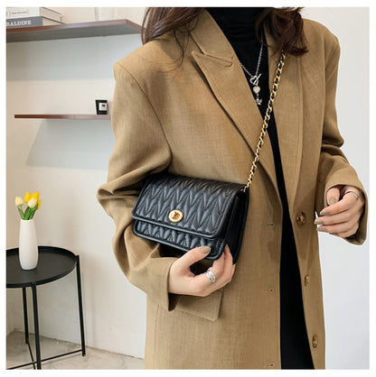 New Fashion Women's Shoulder Bag Simple Chain Texture Small Square Bag Light Luxury Party Crossbody Bag Purses and Handbags