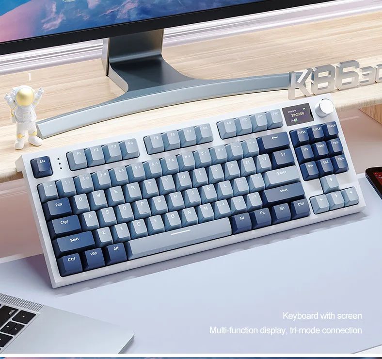 Teclado Mecânico Attack Shark K86 com Botão de Metal, Tela TFT, Hot Swap, RGB, Bluetooth/Wireless, Teclado Gamer Macro