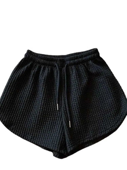 Women Shorts Summer High Elastic Lace Up Drawstring Wide Leg Sweat Short  Shorts for Women  Women Clothing  Womens Shorts