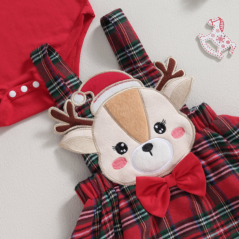ma&baby 0-18M Christmas Newborn Infant Baby Girl Clothes Sets Knit Red Romper Deer Plaid Skirts Headban Xmas Outfits Costume D05
