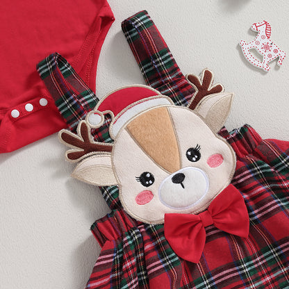 ma&baby 0-18M Christmas Newborn Infant Baby Girl Clothes Sets Knit Red Romper Deer Plaid Skirts Headban Xmas Outfits Costume D05