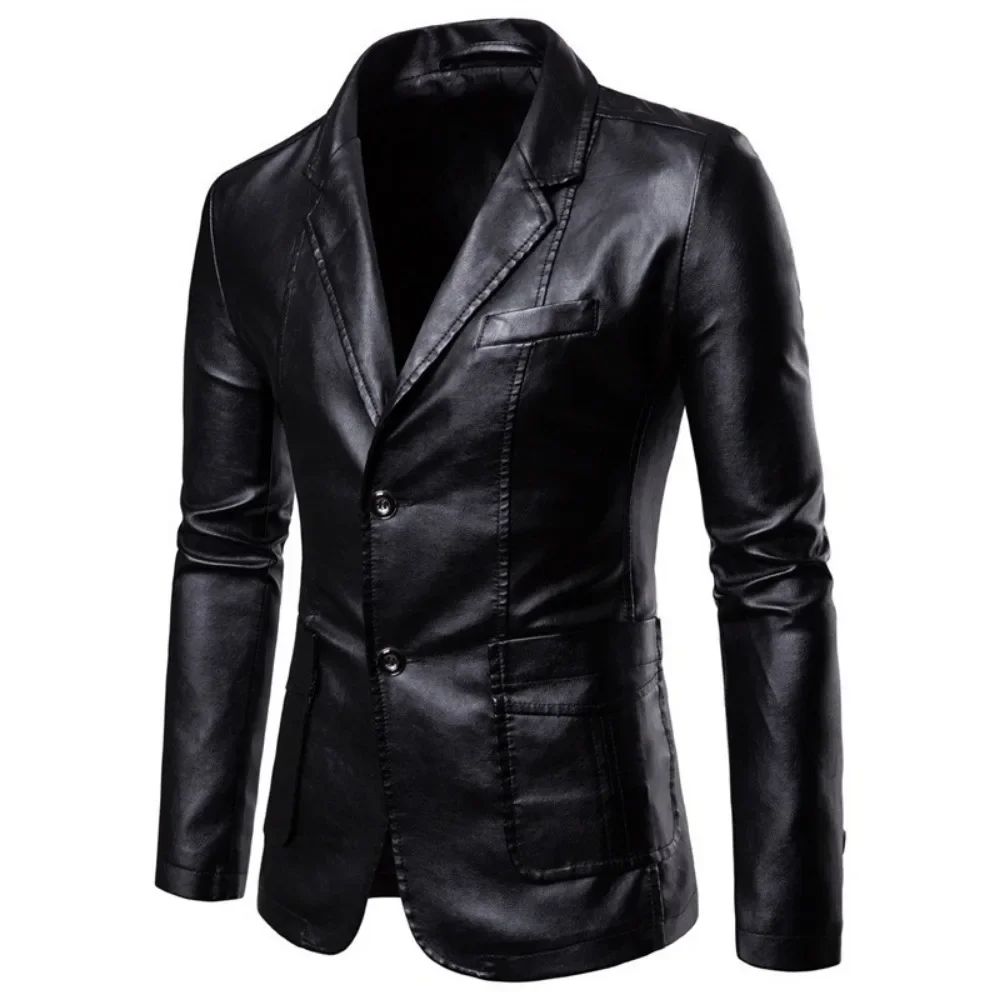 Spring Autumn New Men's Leather Jacket Fashion Lapel Windbreak Solid Color Stylish Outwear Slim Fit Motorcycle Streetwear