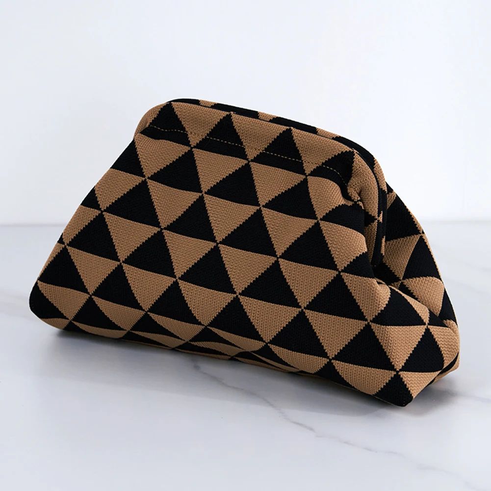 Women Knit Stripe Purse Contrast Color Small Crochet Handbag Knitting Dumpling Clutch Woven Bag for Female