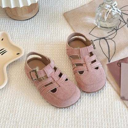 1-12Y Children's Sandals Toe Protect Boys Girls Summer New Candy Color Soft Sole Shoes Kids Casual Retro Flat Leather Sandals