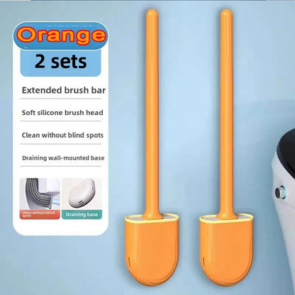 Wall-Mounted Silicone Toilet Brush Set-Easy-Install, Long-Handle,No Dead Corners,Efficient Cleaning,Portable Design with Holder