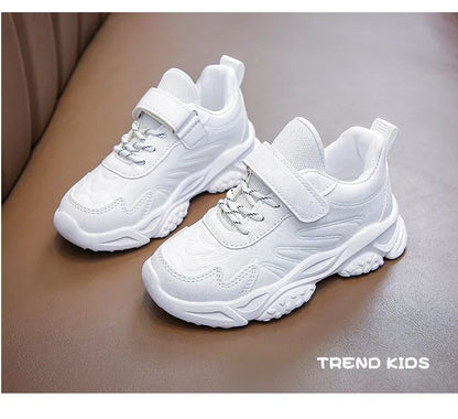 Children White Running Shoes Kids Fashion Sneakers PU Soft Breatheable Comfortable Boys Girls School Sports Shoes Size 26-37