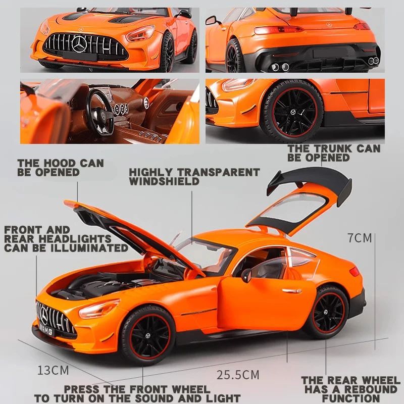 Grande 1:18 Mercedes Benz GTR Miniatura de Carro de Liga Leve Coleção Simulação Diecast Som e Luz Veículo Brinquedos Carro Para Presentes Infantis