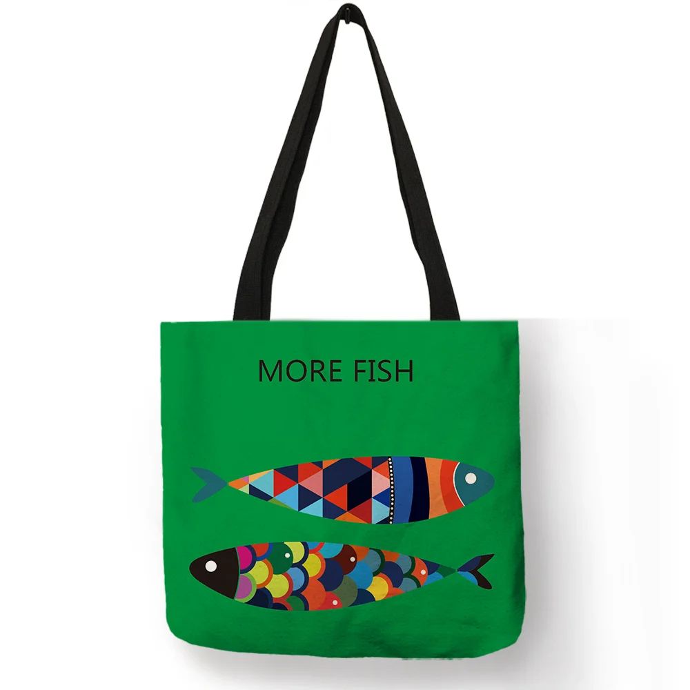 Creative Personalized Tote Bag Colorful Geometric Fish Pattern Printing Handbag Fashion Unisex Practical Casual Travel Package