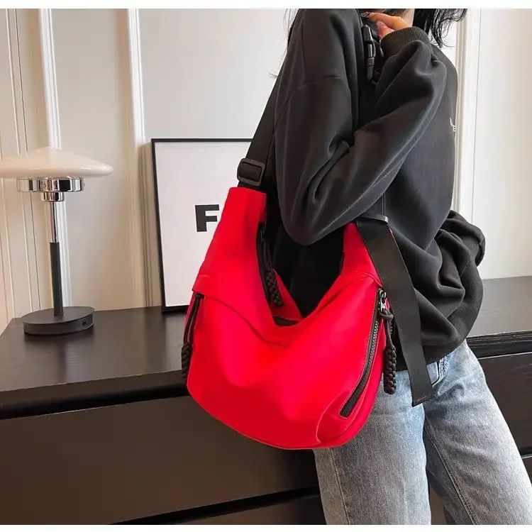 Fashion High Capacity Solid Color Single Shoulder Totes Bag Nylon Hobos Crossbody Bags Solid Casual Zipper Women's Bags