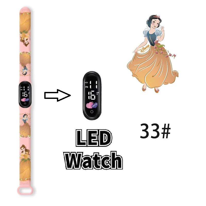 Disney Princess Kids Digital Watch Cartoon Action Figure Snow White LED Touch Waterproof Electronic Watch Toys for Children