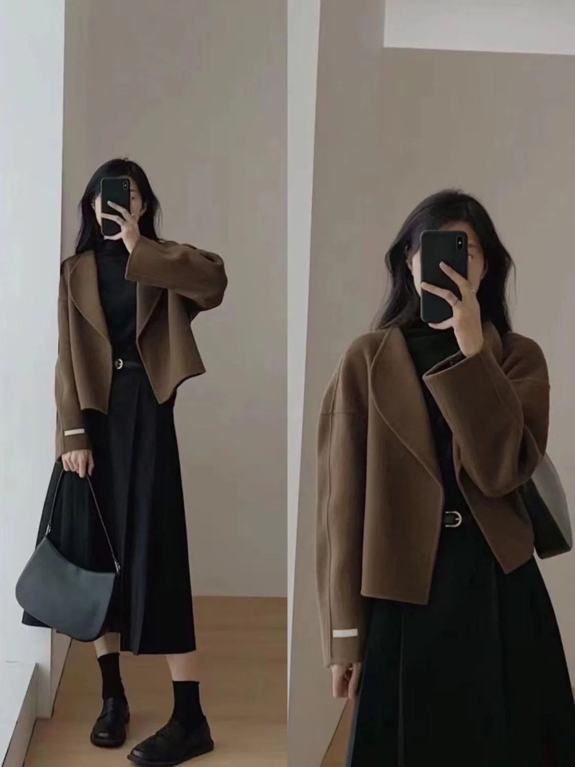 Hebe Style Short Thickened Double-Faced Cashmere Woolen Coat Women's Autumn Winter Fashion Small Size Suit Elegant Feel