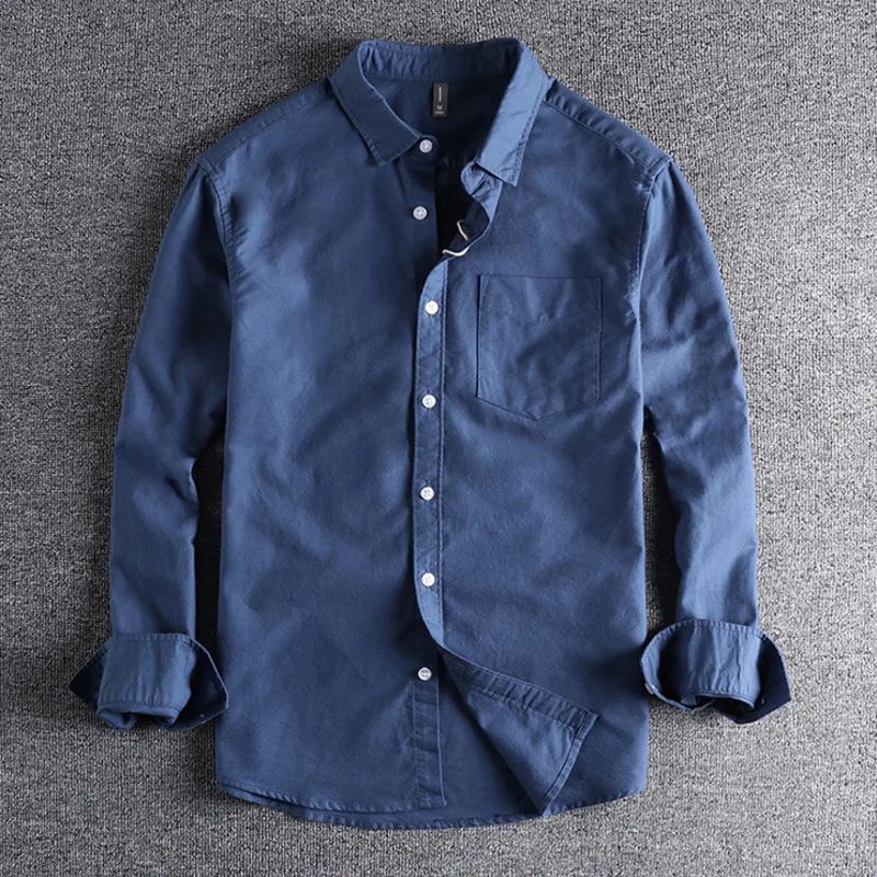 Basic Minimalist Men Shirt Jacket Pure Cotton Washed Oxford Military Light Casual Work Safari Style Shirts Mens Tops Shirt
