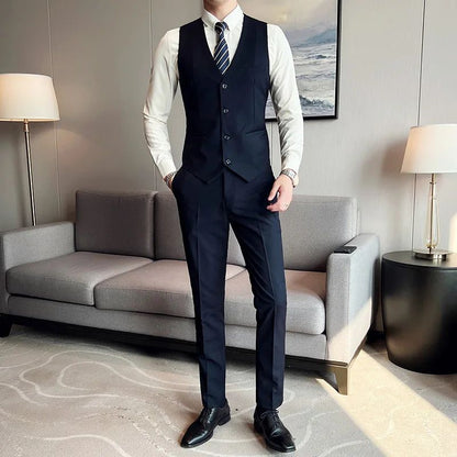 LIBIELIY High Quality Fashion Business Casual (suit + Vest + Trousers) British Style European And American Wedding Dress Three-p