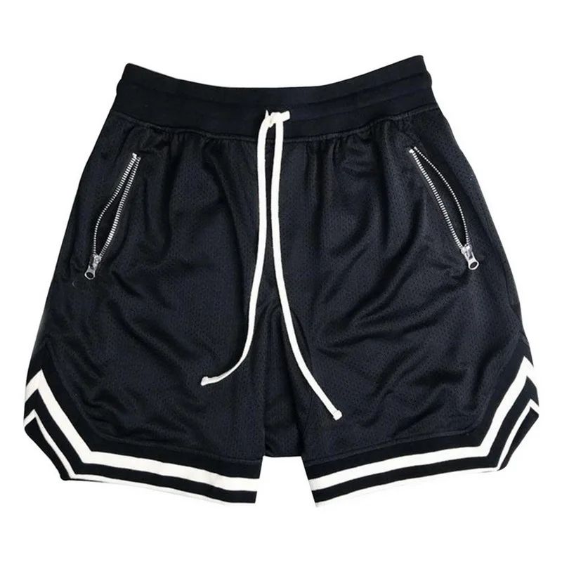 2025 Summer New Quick drying Breathable Zipper Drawstring Pocket Five point Shorts for Men's Sports Running Large Beach Pants