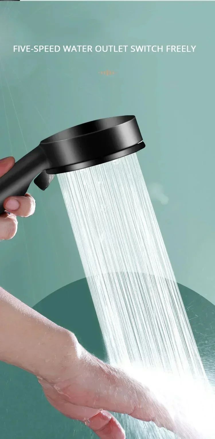 5 Mode Handheld Shower Head High Pressure Water Booster Massage Spray Jet with Anti Leak Proof Hose for Bathroom Household Bath