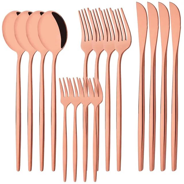 Conjunto de Talheres de Aço Inoxidável 16 Peças Rainbow para Jantar Faca Garfo de Bolo Colher Conjunto de Talheres de Mesa de Cozinha