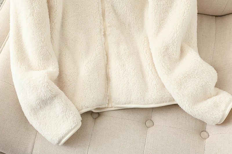 Women's Solid Color Fleece Coat Autumn Winter Warm Zipper Hoodie Loose Stand Collar Jacket Fashion Casual Elegant Ladies Clothes