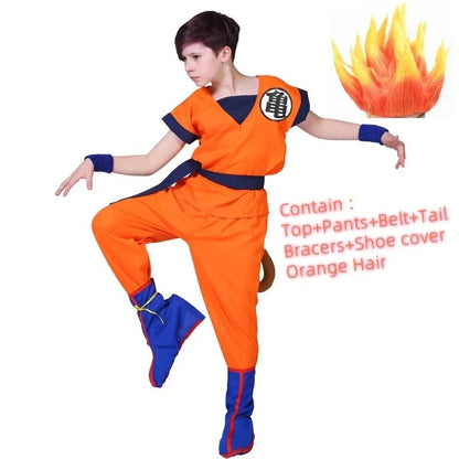 Halloween Adult Kids Son Goku Cosplay Costumes Suits Krillin Outfits Anime Party Child Costumes Tail Wrister Super Saiyan Wig