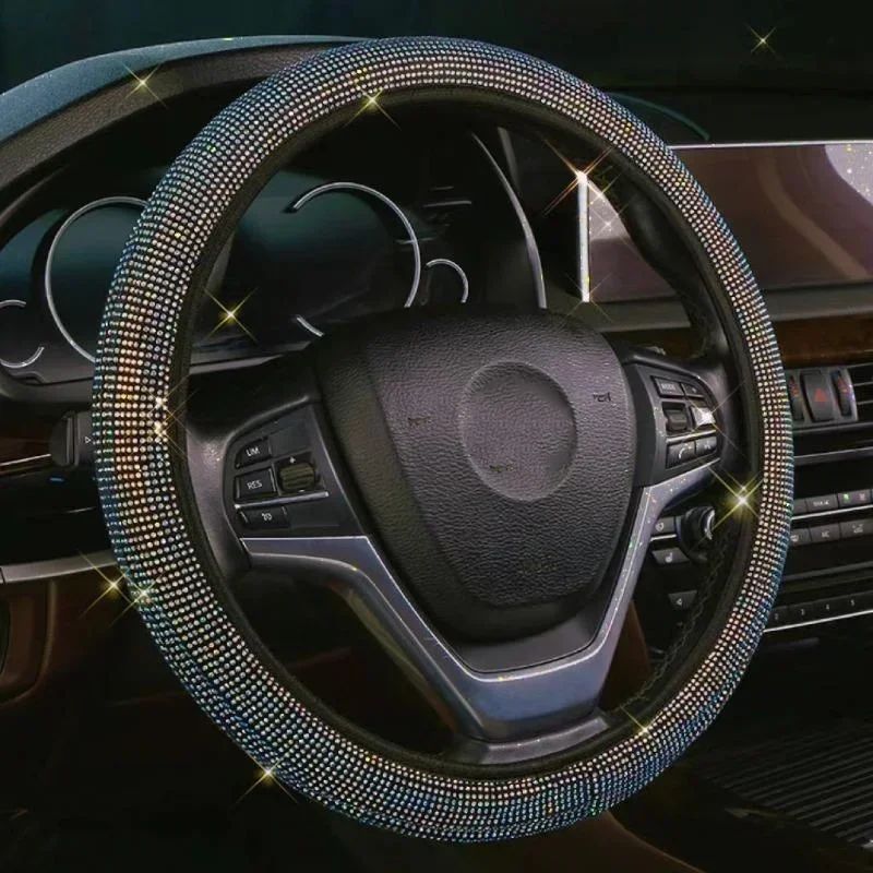 Capa de Volante de Carro 37/38cm Universal Strass Diamante Brilhante Elasticidade Acessórios Internos para Carro Para Quatro Estações