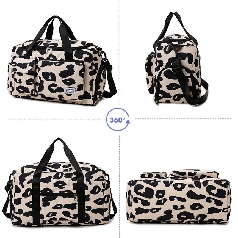 Travel Bag Women's Handbag Leopard Zebra Camouflage Waterproof Large Pull Rod Boarding Fitness Dry Wet Separation Luggage Bag