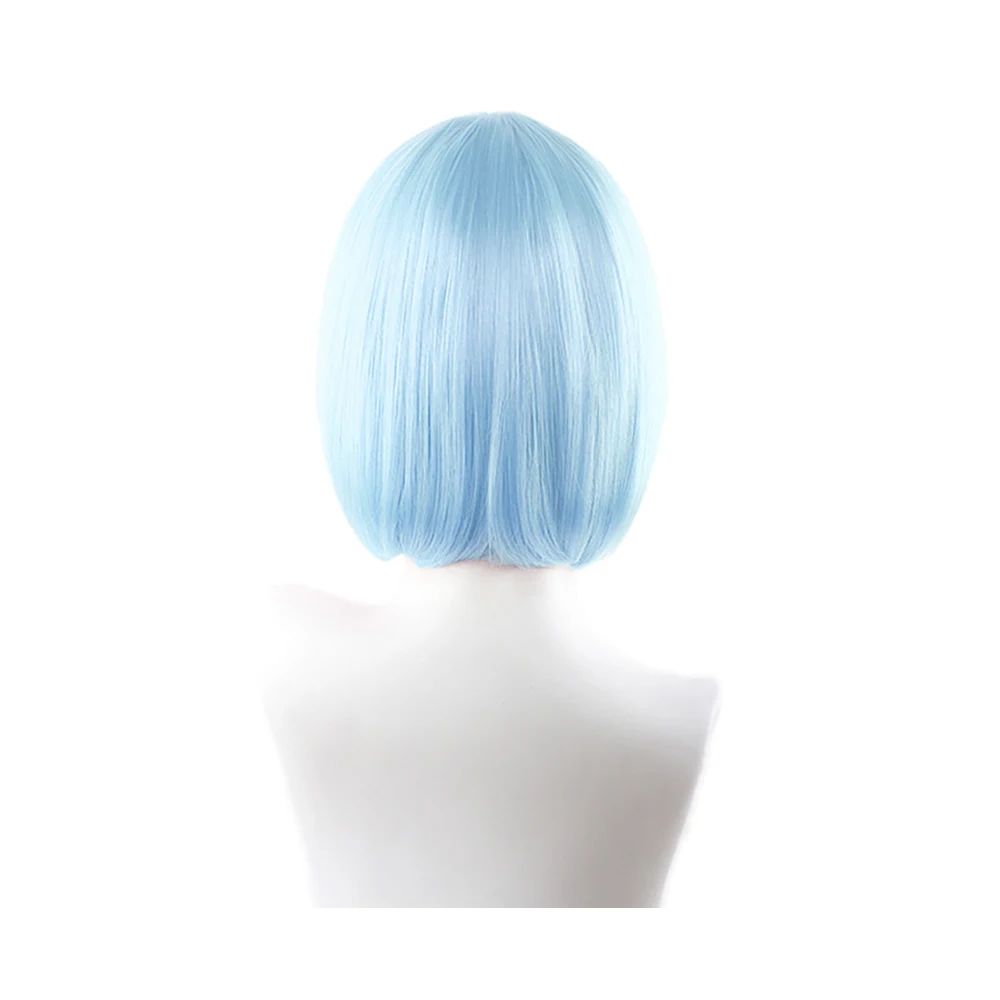 High-Quality Anime Ram Rem Cosplay Synthetic Hair 12-Inch Blue And Pink Short Halloween Daily Party Heat-Resistant Wig Natural