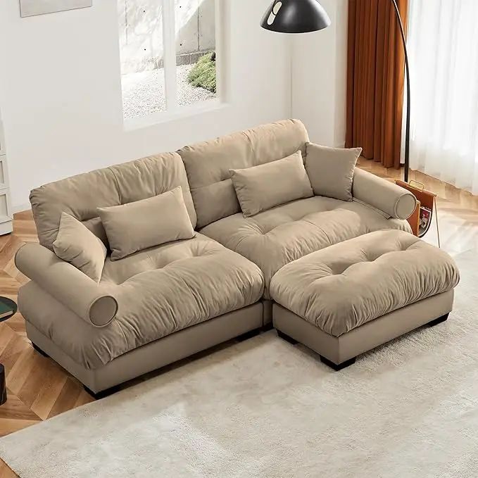 Velvet Modular Sectional Sofa Couch with Armrest And Pillows Large Comfy Living Room Furniture 94 Inch