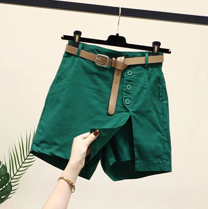 2026 Chic Shorts Women Korean Solid Buttons Side Slit A-line Streetwear Fashion Skirts Chic Harajuku Summer Loose Pants