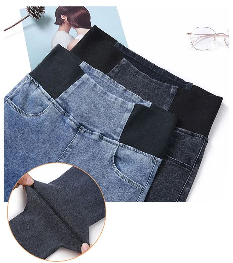 PTKPCC New Elastic Waist Skinny Jeans Women Spring Slim Stretch Denim Pants Vintage Pencil Vaqueros Mom Pantalones De Mujer