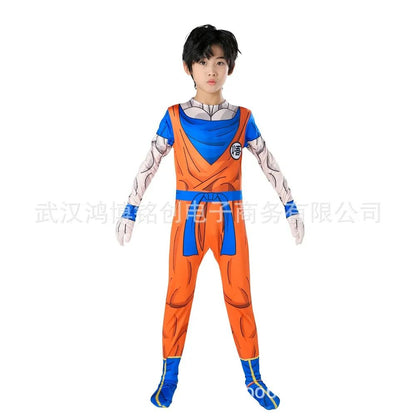 Kids Adult Suit Son Goku Majin Vegeta Cosplay Costume Anime Superhero Jumpsuit Black Hair Halloween Costume