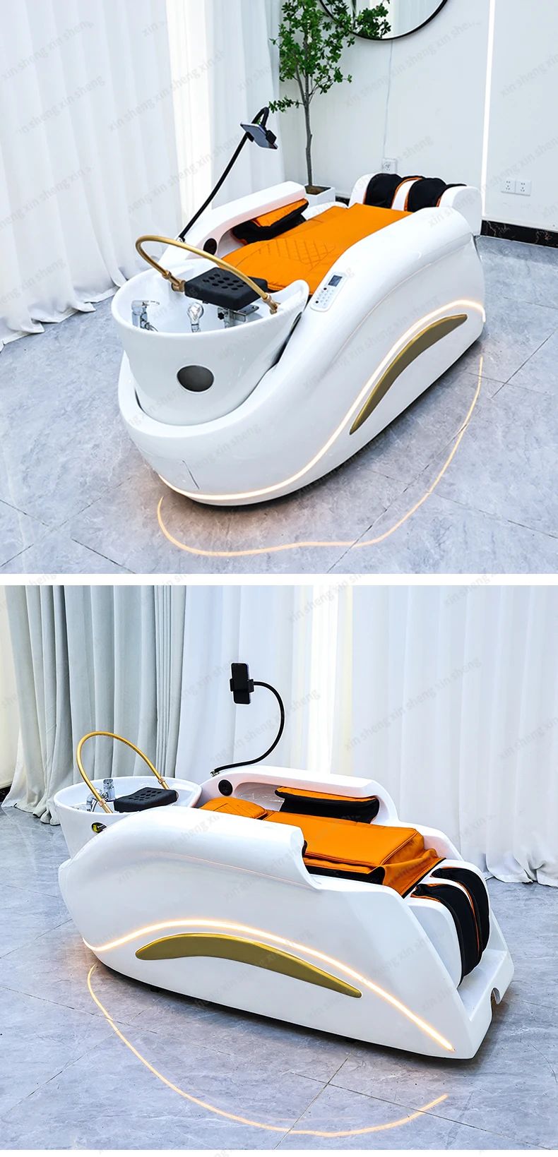 XinSheng Professional Electric Massage Bed Head SPA Salon Massage Table Hair Washing Fumigation Beds Barber Shop Smart Furniture