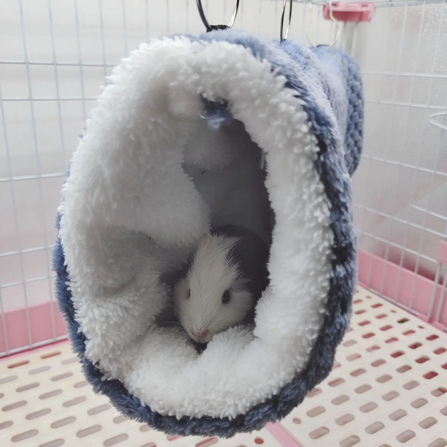 Rede de estimação quente de inverno, rede de hamster de pelúcia espessa de camada dupla, chinchila, porquinho da índia, furão, saco de dormir, gaiola suspensa de hamster