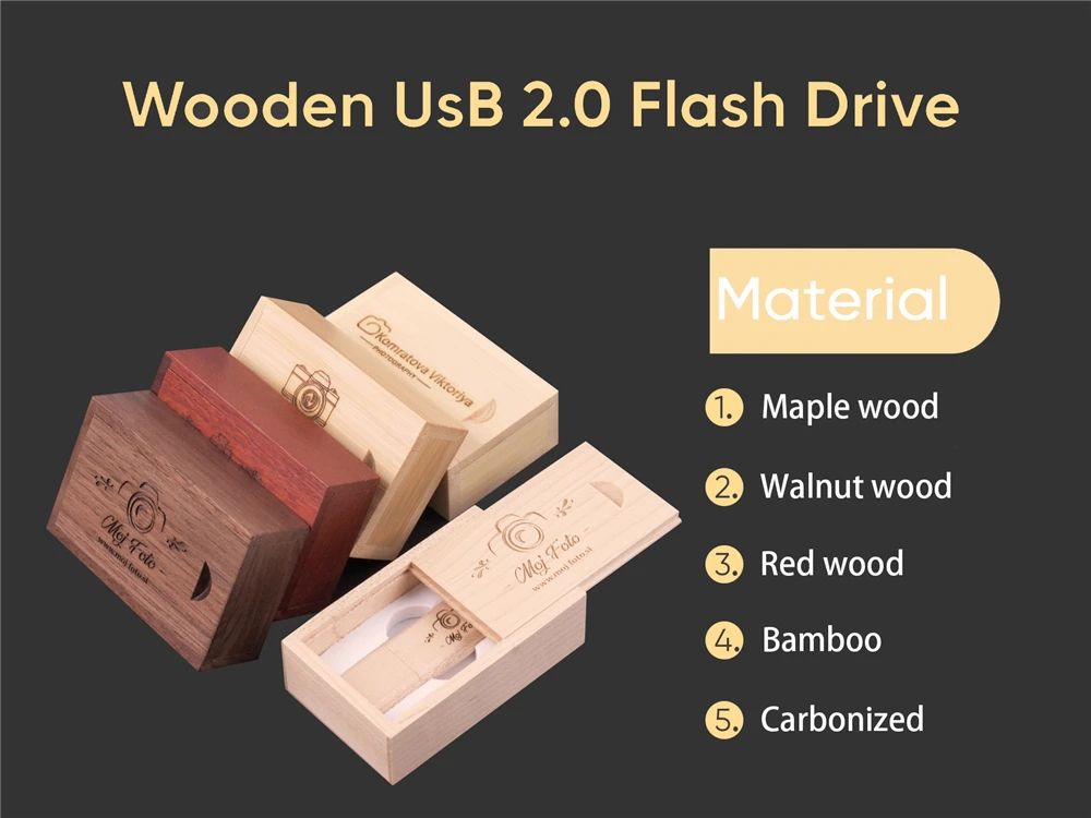 10PCS/LOT Wooden USB Flash Drive 128GB Pen Drive 64GB 32GB 4GB Memory Stick Wooden Box Free Custom Logo Creative Business Gifts