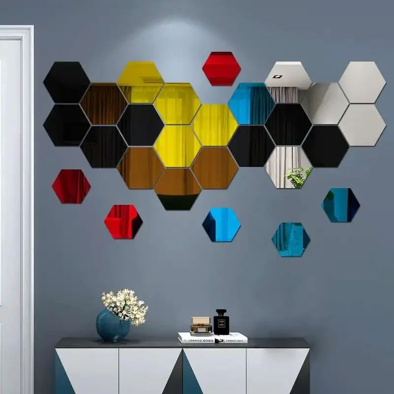 3/6/12pcs 3D Hexagon Mirror Wall Sticker DIY TV Background Living Room Stickers Wall Decor Bedroom Bathroom Home Decoration
