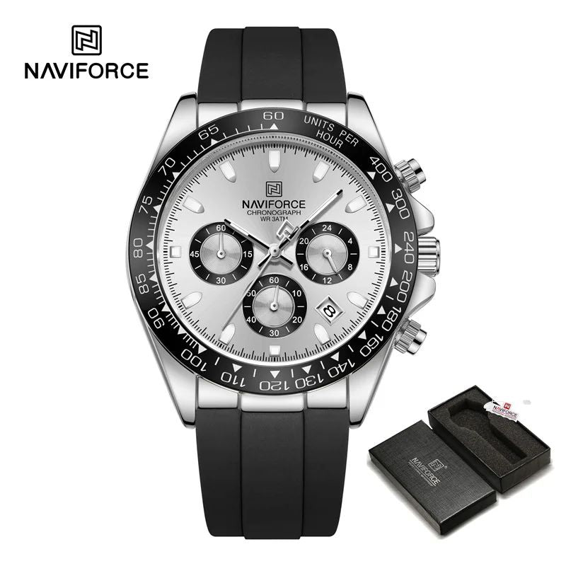 NAVIFORCE Brand NF8054 Men's Business Watches Luxury Classic Quartz Wristwatch Chronograph Silicone Band Waterproof