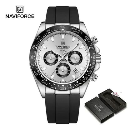 NAVIFORCE Brand NF8054 Men's Business Watches Luxury Classic Quartz Wristwatch Chronograph Silicone Band Waterproof