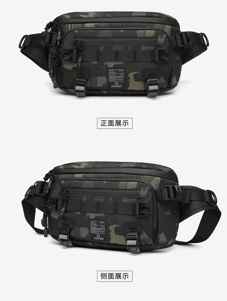 OZUKO  Tactical bag Fanny Pack Outdoor Sports Tactical  Multifunction Waterproof Male Chest Bag Mens Crossbody Bags
