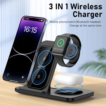Base Carregadora Sem Fio Rápida 300W Dobrável para iPhone 16 15 14 13 12 Pro Max Apple Watch Airpods