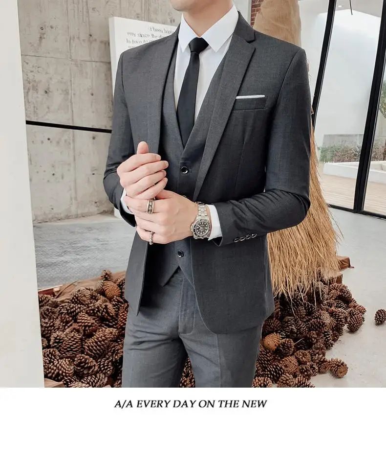 Suit S-7XL (Blazer+ Waistcoat + Trousers) Men's Fashion Business Dinner Gentleman Slim British-style Evening Dress Group Suit