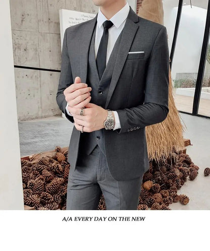 Suit S-7XL (Blazer+ Waistcoat + Trousers) Men's Fashion Business Dinner Gentleman Slim British-style Evening Dress Group Suit