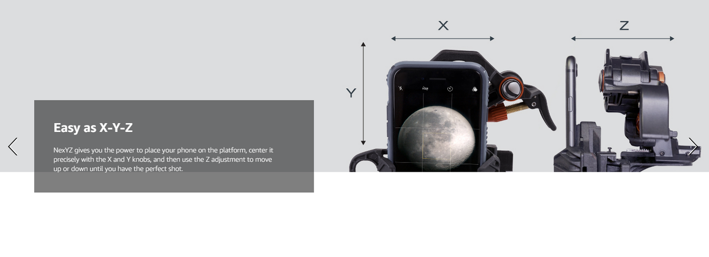 Adaptador universal para smartphone Celestron NexYZ de 3 eixos adequado para telescópios astronômicos, binóculos, microscópios e miras.