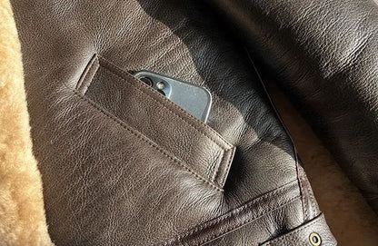 New Fashion 2024 Men's Winter Coat Genuine Leather Natural Sheepskin Shearling Jacket Thick Wool Liner Brown Plus Size XXXXXXL