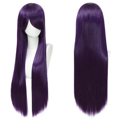 QQXCAIW Peruca Colorida Longa Lisa Sintética Branca Roxa Preta para Cosplay 80cm para Homens e Mulheres