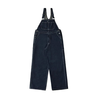 Macacão Jeans Retrô Estilo Japonês Casual Perna Reta Roupa de Trabalho Streetwear Americano Macacão Jeans Masculino e Feminino Folgado
