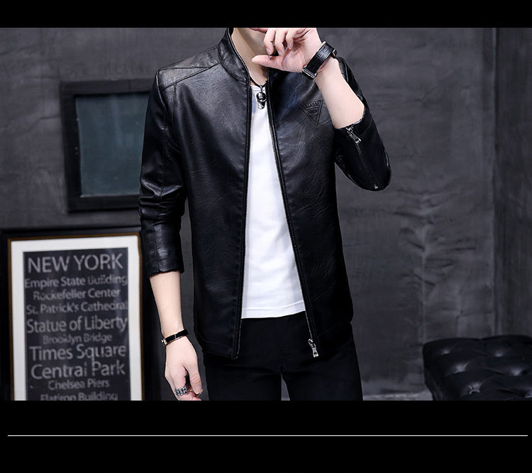 Mens Biker Leather Jacket 2023 Autumn New Men's Fashion Trend Decorative Motorcycle Leather Coat