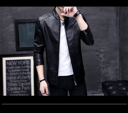 Mens Biker Leather Jacket 2023 Autumn New Men's Fashion Trend Decorative Motorcycle Leather Coat